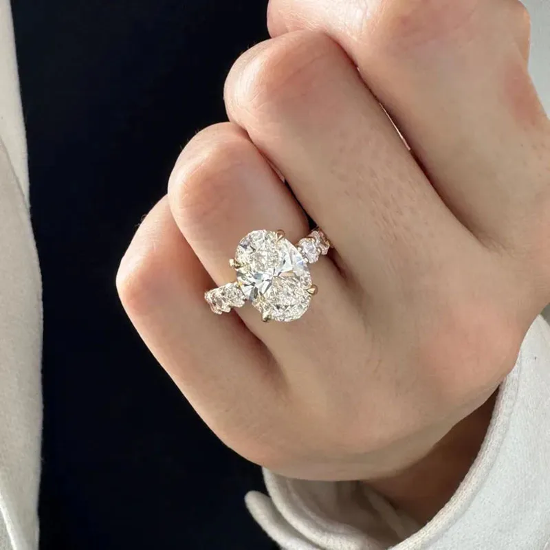 5-Carat Oval CVD & HPHT DEF VS/VVS Laboratory Grown Diamond 14K 10K White Gold High Setting Luxury Engagement Ring