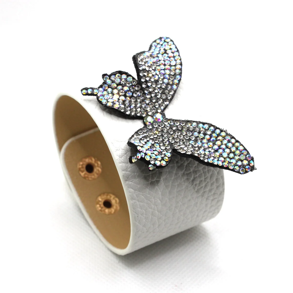 New fashion women PU leather bracelet High quality butterfly rhinestone wide version simple bracelet jewelry for sale