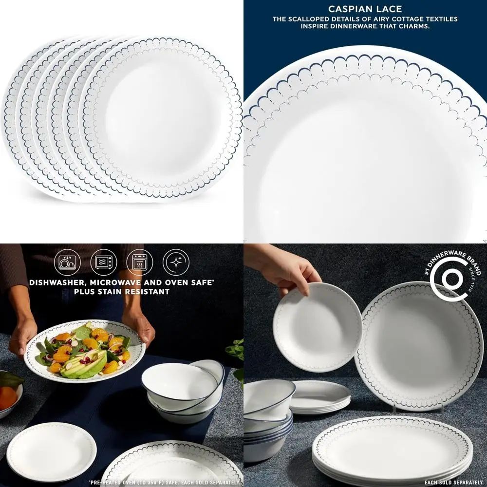 

vitrelle 10.25" dinner plates set, triple layer glass and chip resistant, lightweight round plates, 8-piece winter frost white