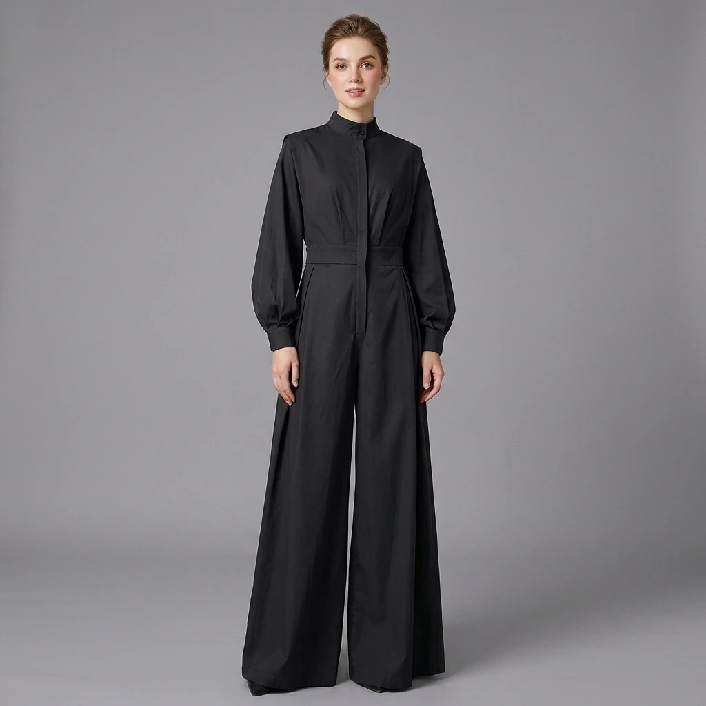 Onecozyday 2025 elegante mono de Color sólido para mujeres urbanas cuello alto cintura alta suelta ajuste traje de una pieza monos casuales