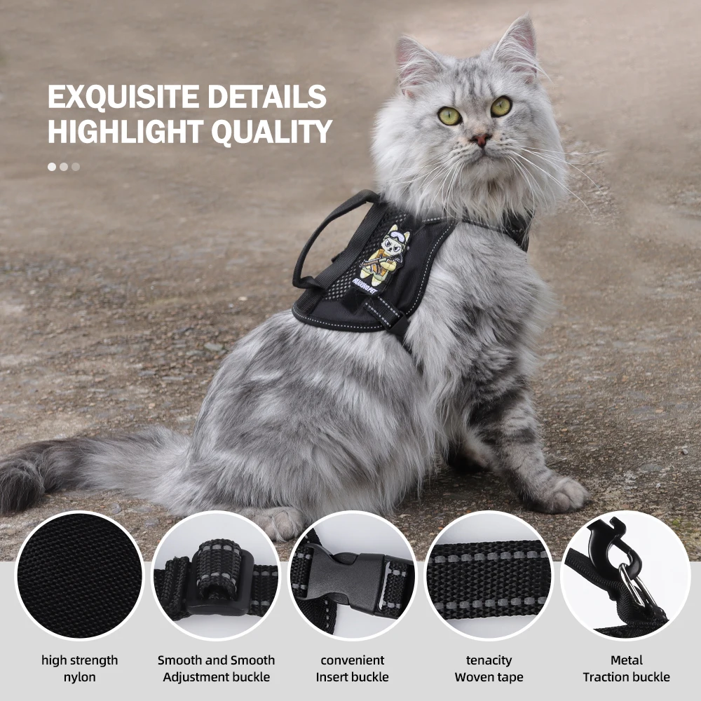 Cool Puppy Cat Tactical Harness and Leash Handheld Pet Harnesses for Cats Maine Coon Chinchilla Mascotas Adhesive Accessories