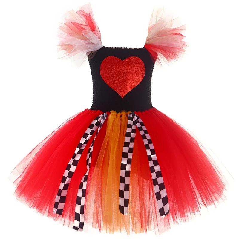 Disfraz de Halloween para niñas, vestido de princesa con corazón rojo, tutú, disfraz de Reina, conjunto de vestidos para fiesta y vacaciones