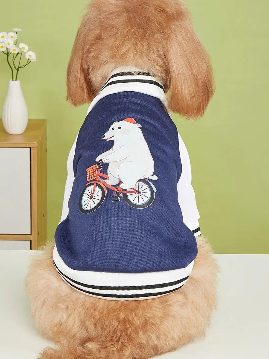 Pet clothes dog cat jacket warm and comfortable clothes with white bear cycling print navy blue new piece