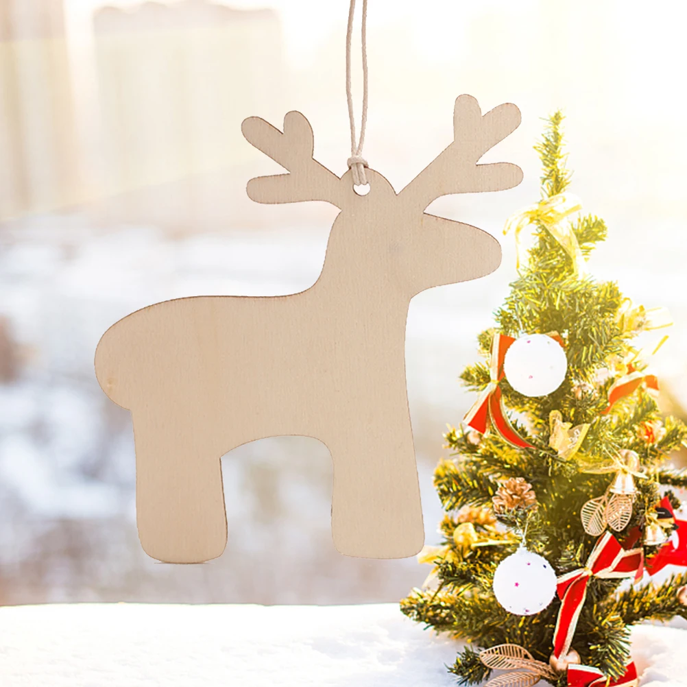

10Pcs Wooden Elk Christmas Ornaments Xmas Tree Pendant Home Party Decor Light Weight Festive Atmosphere Wooden Hanging Ornament