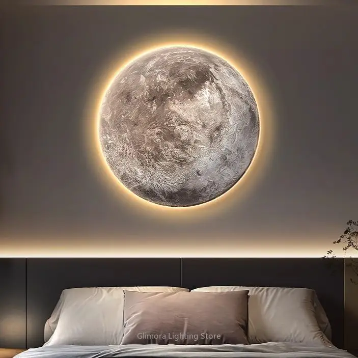 Textured Sandstone Moon Wall Art for Living Room,LED Light Painting for Bedroom Headboard Entryway