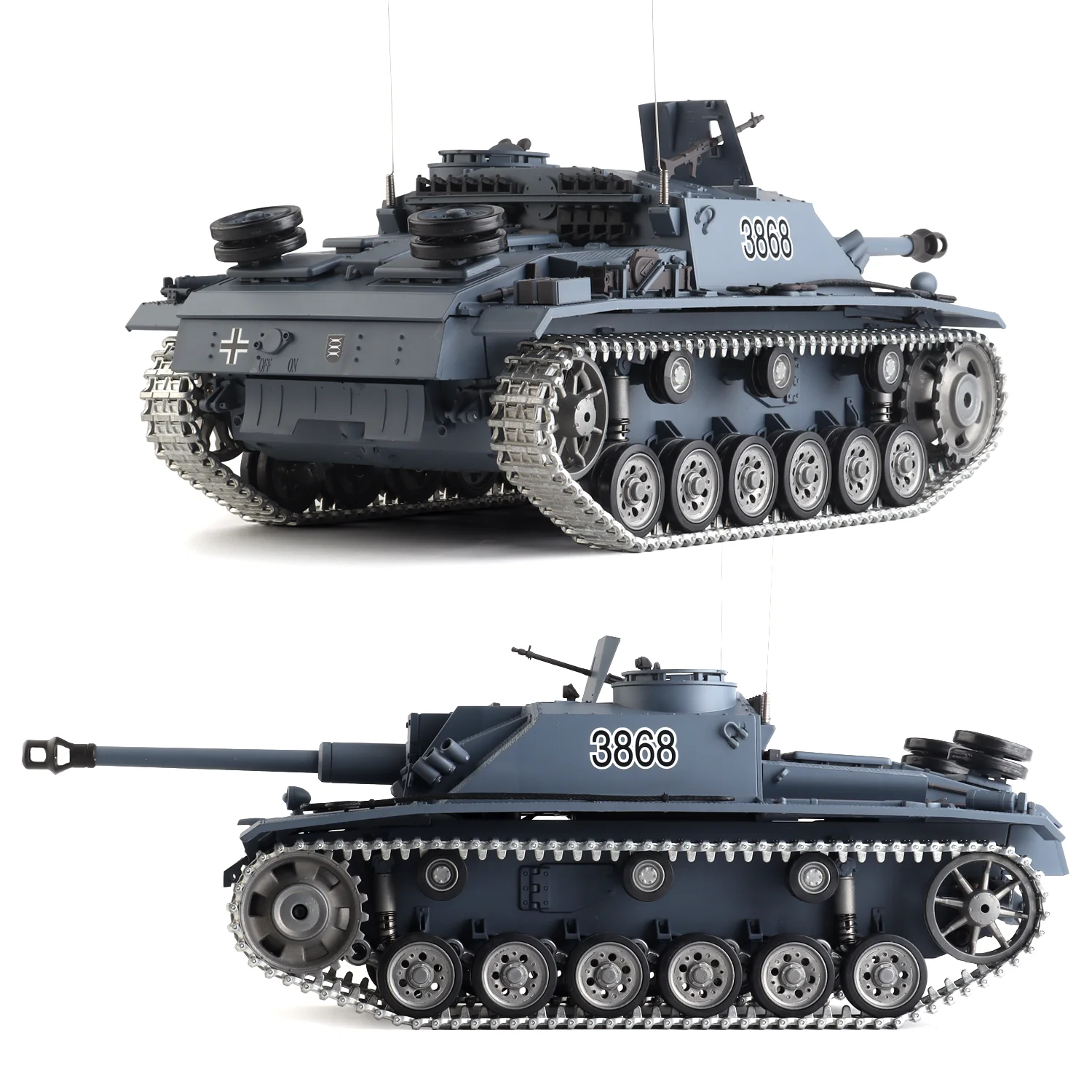 

Henglong 1/16 7.0 Rc Tank German StuG III F/8 tank model HL 3868(Metal Road Wheel& Track& Gun canal& supporting wheel)