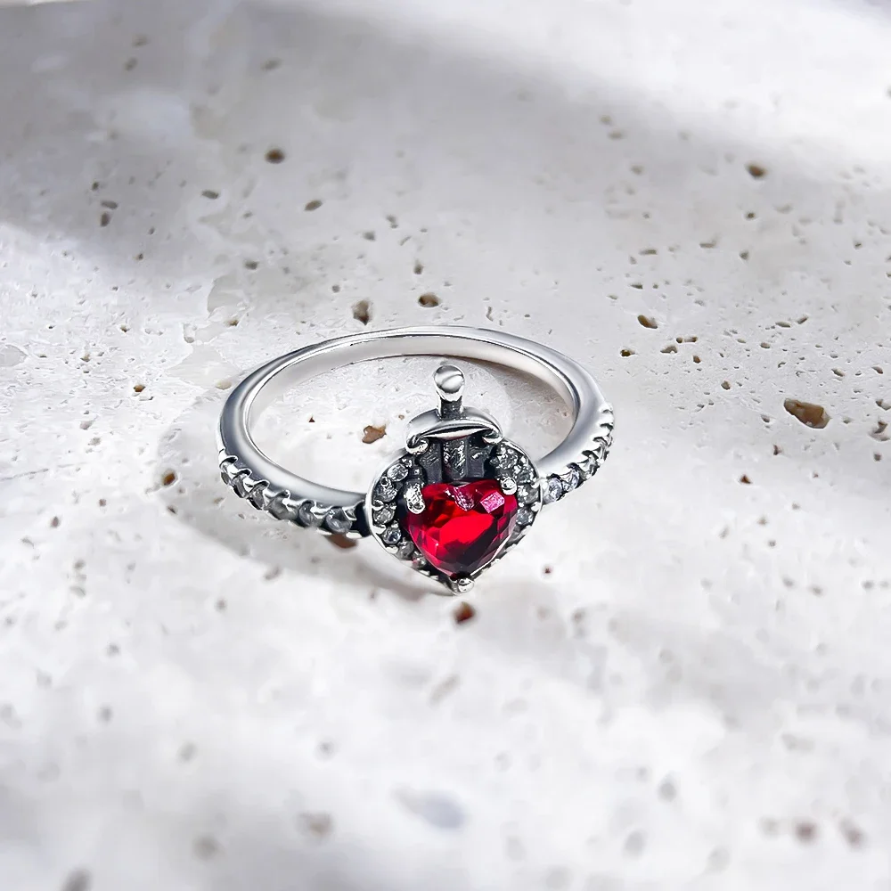 Sterling Silver S925 Red Heart Magic Love Rings Shiny Zircon Villains Evil Queen Ring for Women Fine Exquisite Jewelry Gift