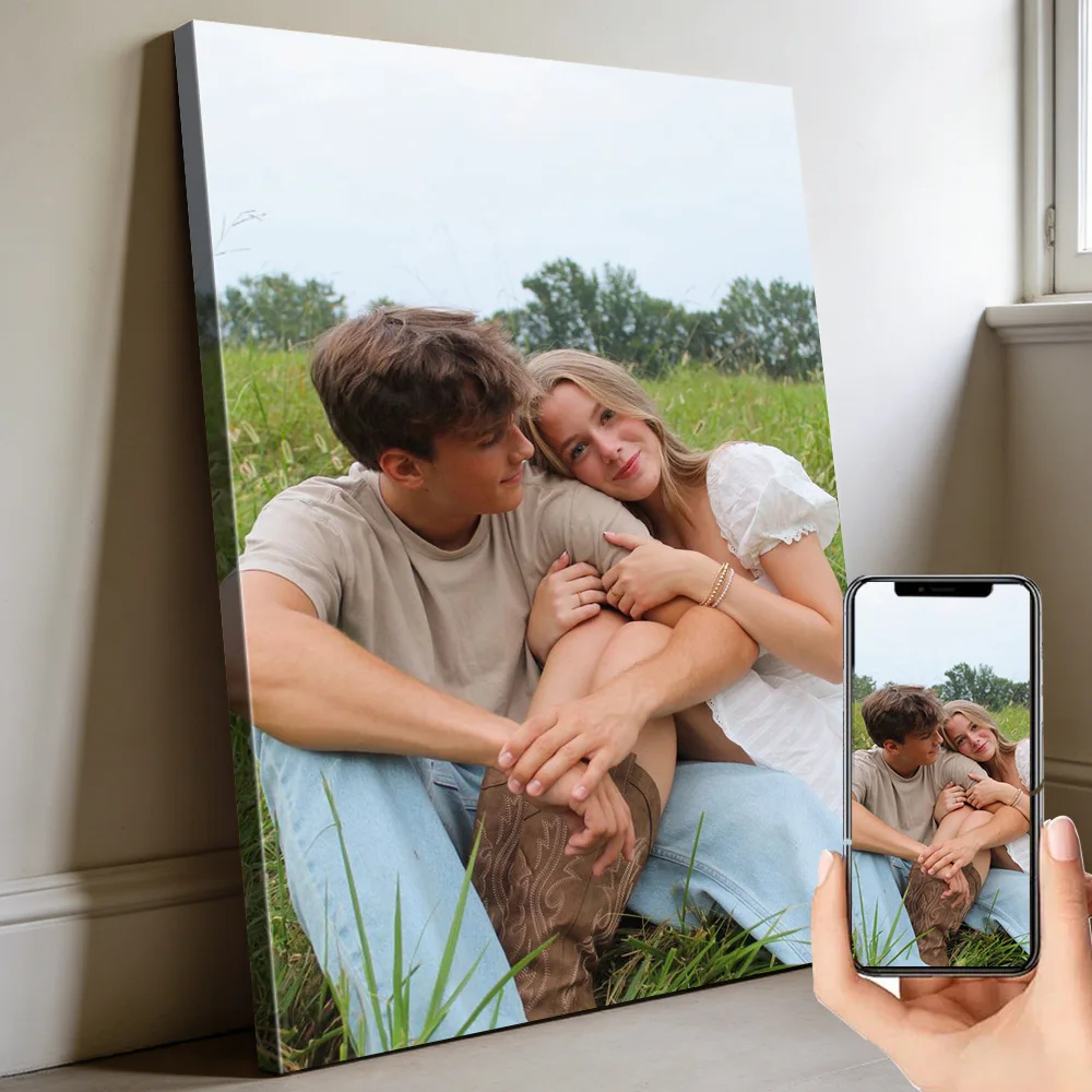 1 Pc Customized Photos on Canvas with DIY Wood Frame or Frameless Poster Personalized Custom Photos for Your Lover, Custom Poste