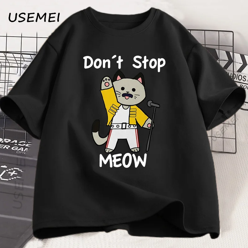 Don'T Stop Meowing T-Shirt Funny Cat Print T-Shirt Men's Vintage Music T-Shirt Casual Unisex Short Sleeve Men's Clothing