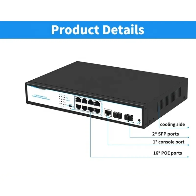 10 Port Gigabit Managed PoE Switch 8 PoE+2 SFP Uplink 48V IEEE802.3af/at Ethernet Network Switcher for CCTV Security IP Cameras