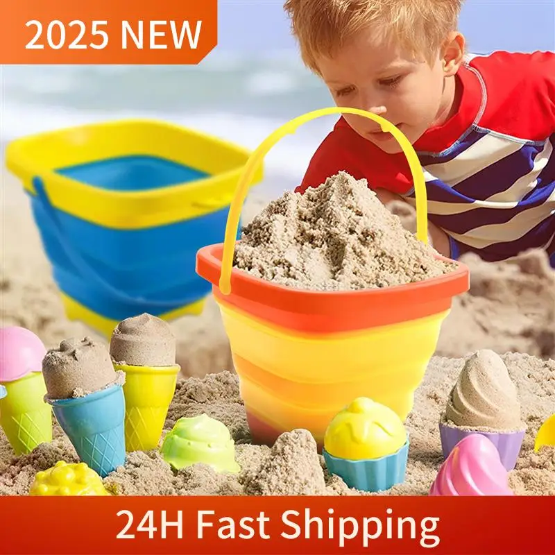A49U 3PCS Foldable Bucket Foldable Pail Bucket Sand Buckets Silicone Collapsible Bucket For Kids Beach Play Camping 2L