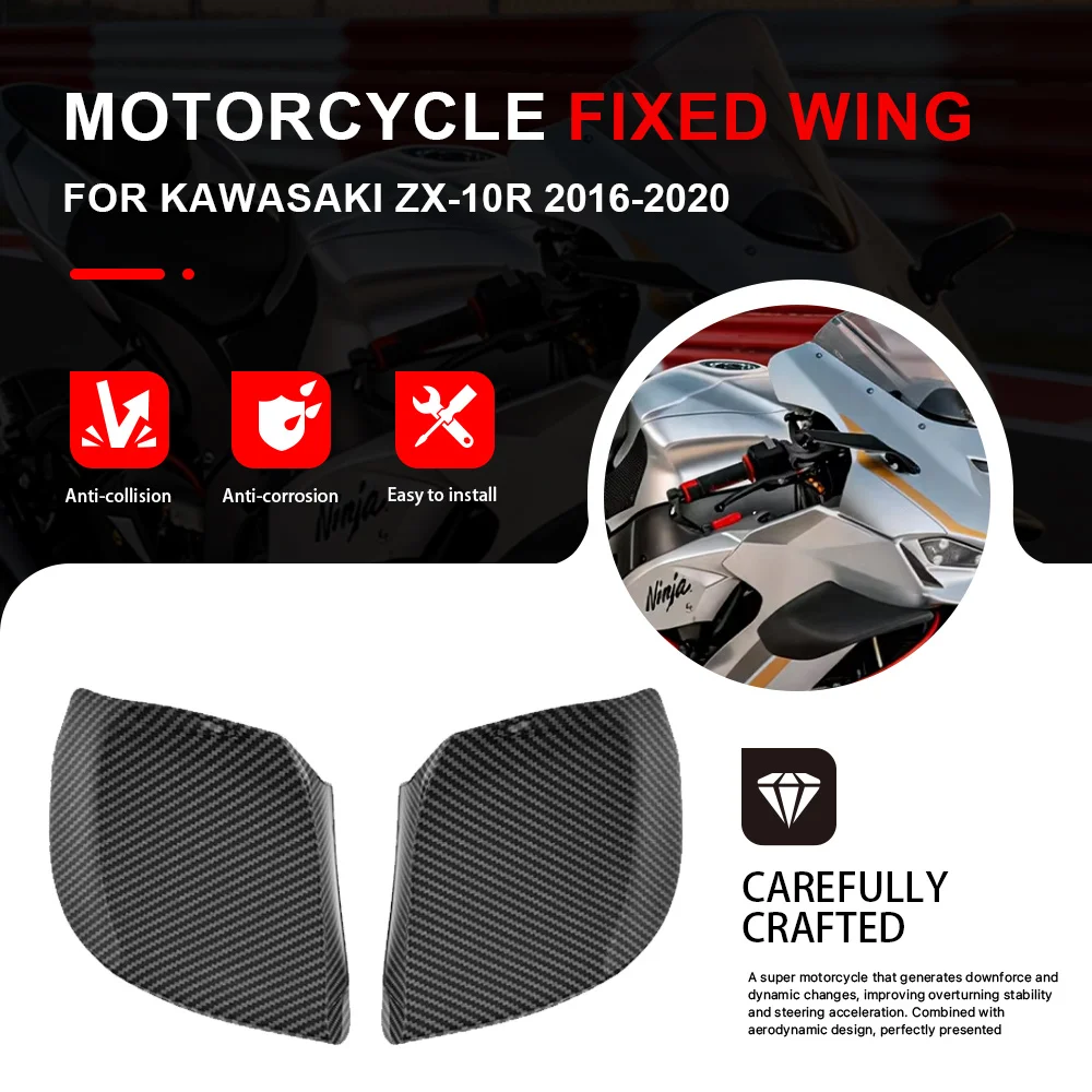 Motorcycle Front Aerodynamic Fixed Wing Modified Spoiler For Kawasaki ZX10R ZX-10R ZX 10R 2016-2020 Side Winglet Aileron Fairing