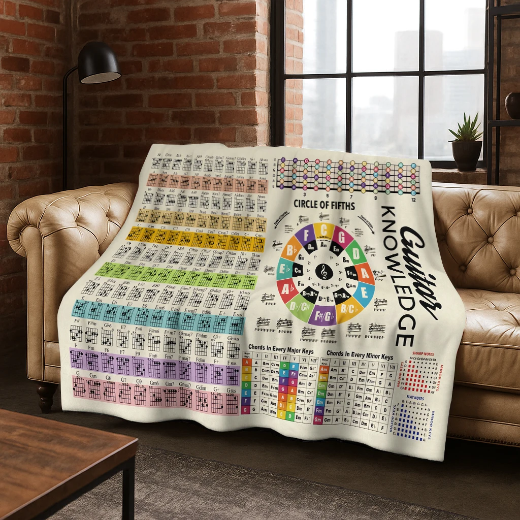 Guitar Bass Chords Theory Chart Music Flannel Blanket Soft Warm Blanket for Bedroom Room Living Room Bed Travel Camping Picnic