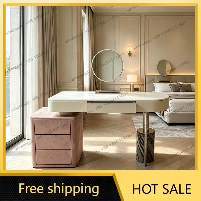 zj.High Designer Light Luxury Vanity Table with Drawer Chest Modern Oval Makeup Dressing Desk Premium Bedroom Cosmetic Furniture