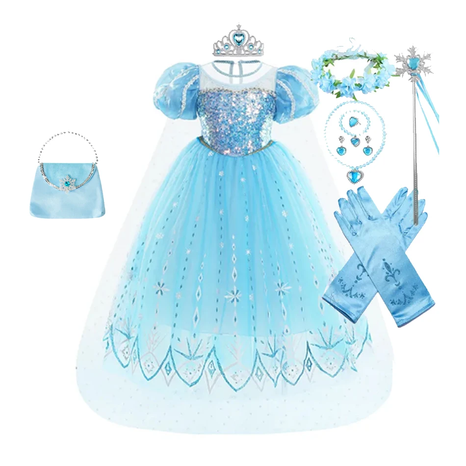 Disney Elsa Costume Frozen Dress Snow Queen Fancy Cosplay Dance Party Tutu elegante bambino vestire vestiti di carnevale 2-10 anni