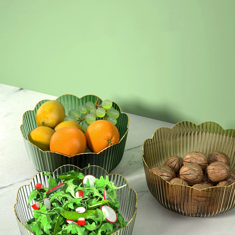 Multifunctional Large Capacity Fruit Basin Transparent Plastic Fruit Bowl Stackable Salad Bowl Living Room Storage Fruit Tray