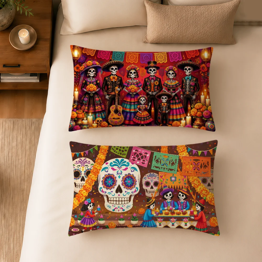 Mexican Day Muertos Dead Skull Family Cushion Cover Soft Rectangle Home Sofa Living Room Decor Dorm Bed Hogar Pillowcase Gift