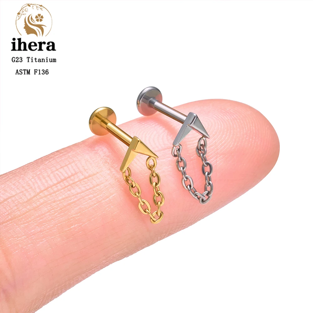ASTM F136 Titanium Ear Cartilage Earrings Internal Thread 16G Hidden Helix Stud CZ Drape Chain Flat Back Tragus Piercing Jewelry