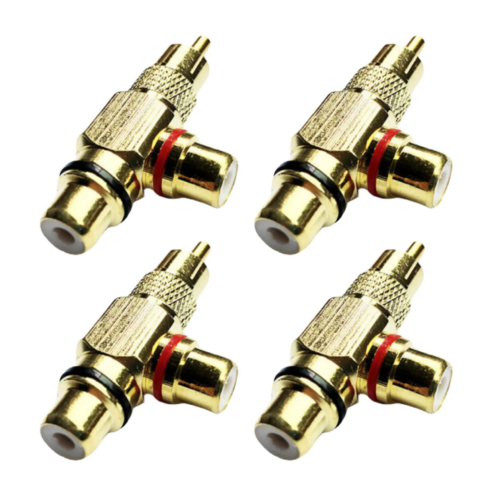 4Pcs/lot Copper Audio Splitter Plug RCA 1 Male To 2 Female AV Socket Connector Adapter T Plug RCA 3-Way Plug R Connector Jack