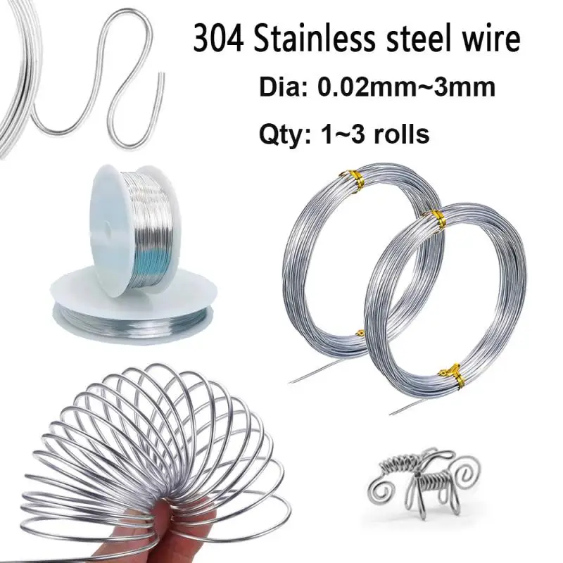 

1~3rolls 304 Stainless Steel hard Steel Wire Diameter 0.02~3mm Stainless Steel Wire Single Strand Lashing Iron Wire Rustproof