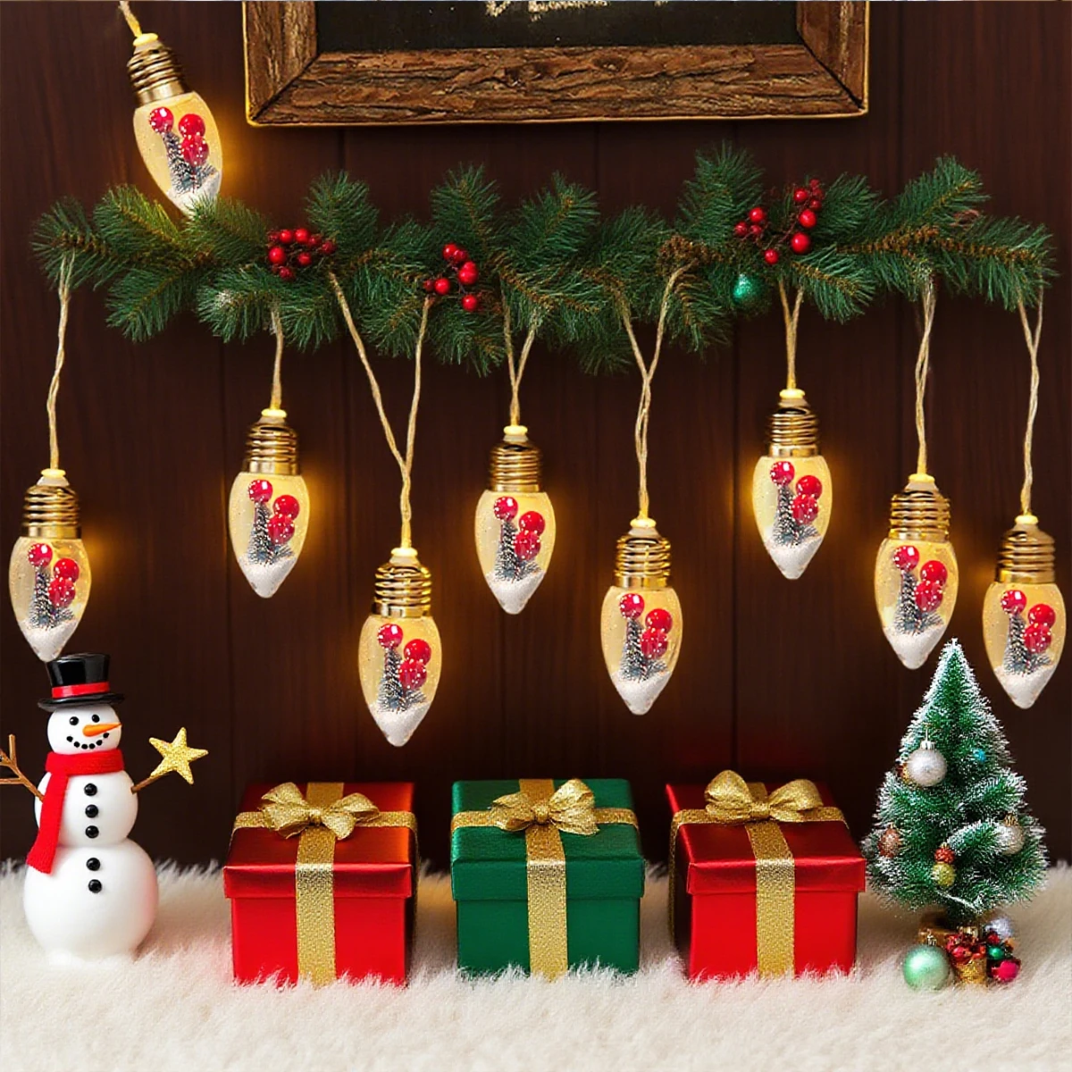 

1pc Christmas Snow Globe String Lights 10/20 LEDs Clear Bulbs With Fairy Lights Battery Powered For Home Garden Indoor Decor