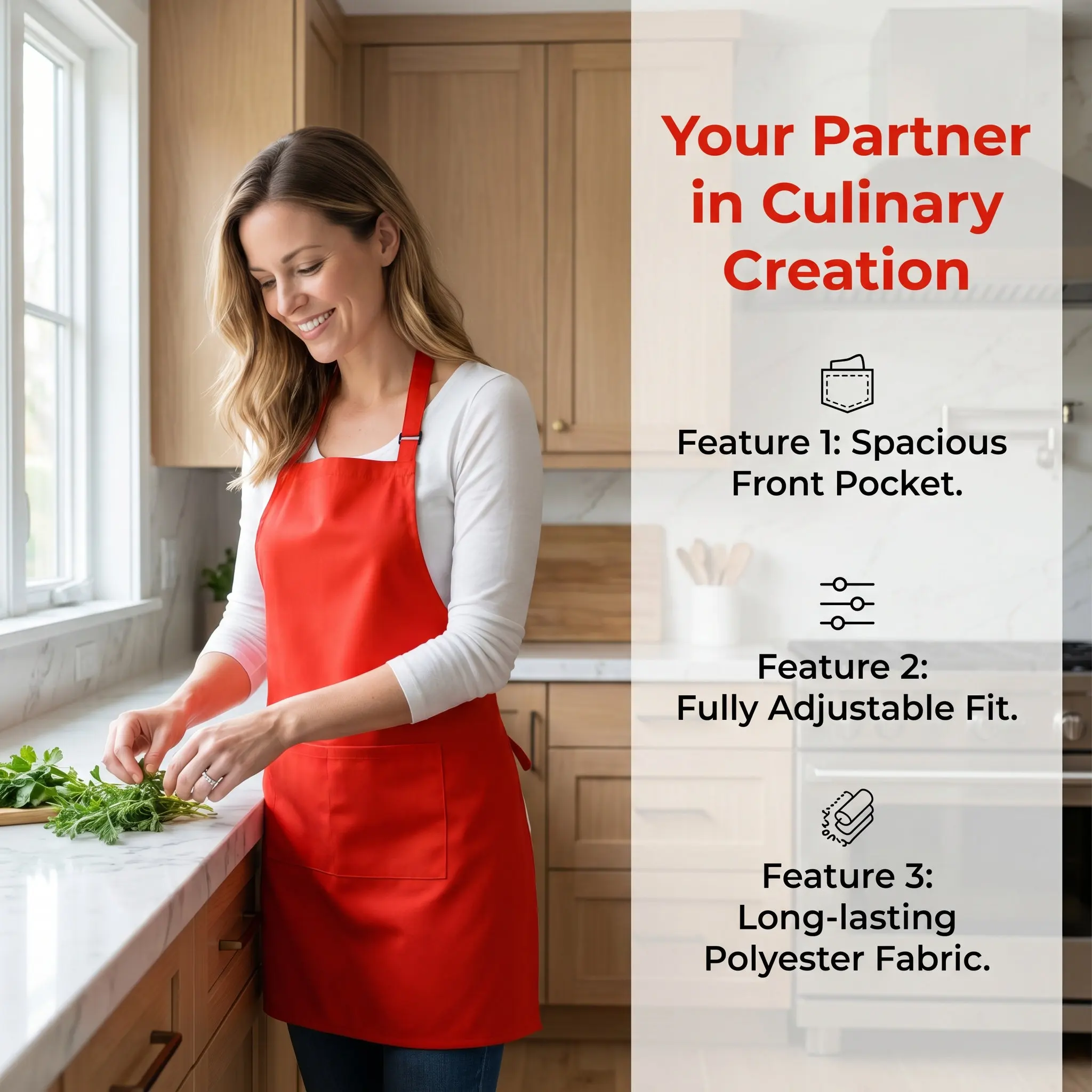Coffee Shop Halter Neck Serving Apron Polyester Adult Size Red Perfect Cooking Baking Kitchen Serving Pocket