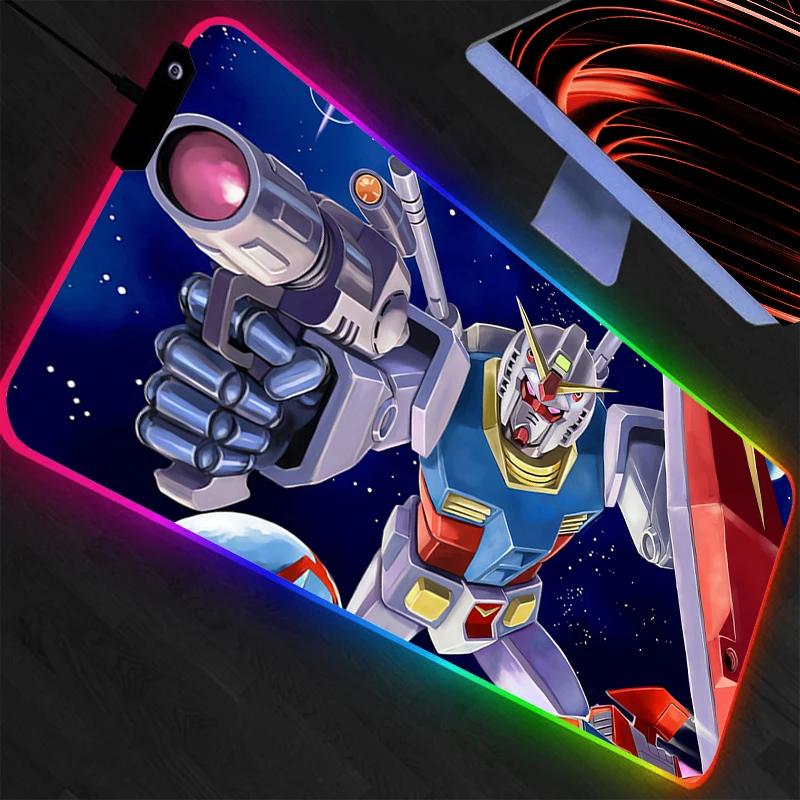 

Светодиодный коврик для мыши GUNDAM с подсветкой, игровые аксессуары, RGB-коврик для ПК, компьютера, клавиатуры, геймерский настольный коврик, XXL-формат, анимационный дизайн
