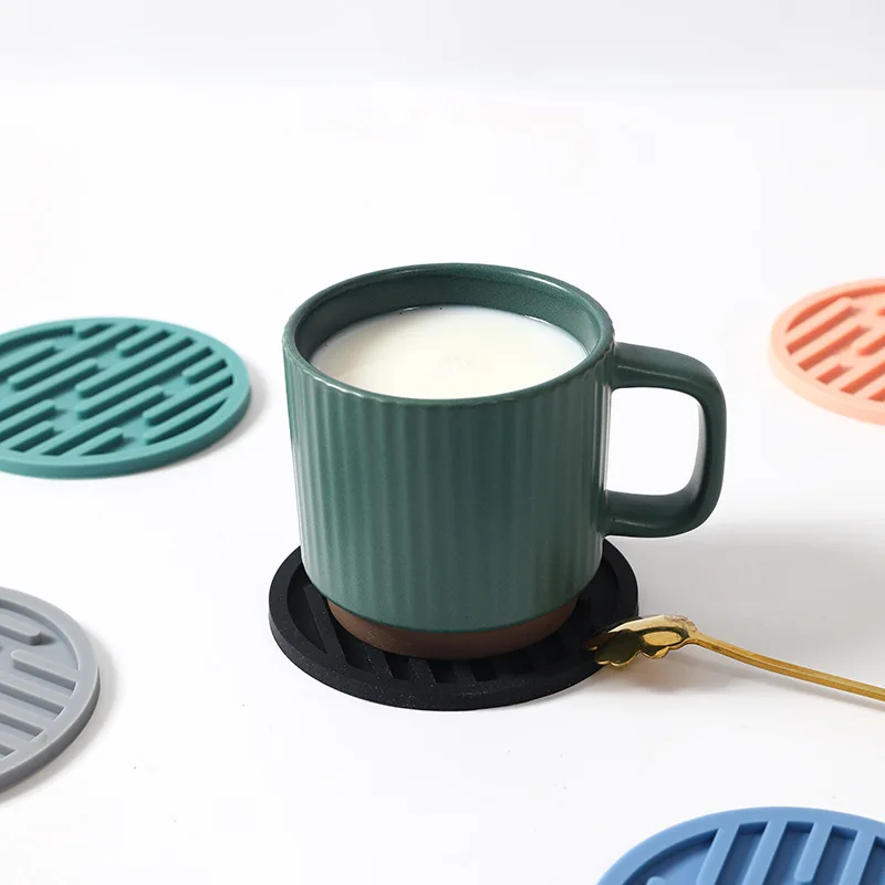 10cm Round Silicone Coasters Heat Resistant Cup Mat Non‑Slip Drink Pad For Coffee Tea Mug Glass Table Decor