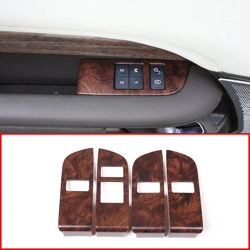 4pcs Rose Wood Grain ABS Car Child Safety Door Lock Switch Button Panel Trim For Land Rover Discovery 5 L462 LR5 2017 2018 LHD