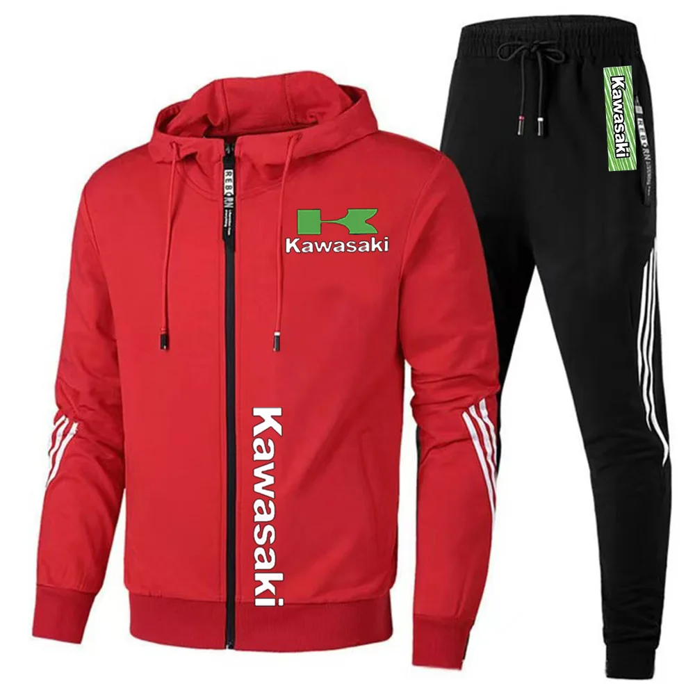 

New Kawasaki zipper hooded set, classic style sports outfit, high-quality casual hoodie set