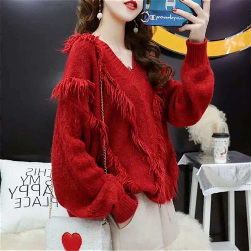 Lazy Style Pullover Sweater Women's New Loose Korean Version Very Fairy Like Internet Celebrity Versatile Outer Knitted Sweater