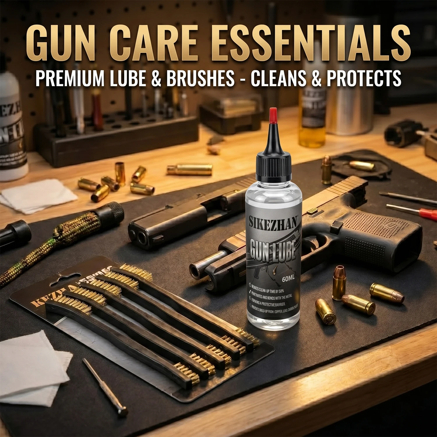 SIKEZHAN Gun Oil CLP Lubricant 60ml Precision Needle and 5Pcs Double Ended Brass Brush Set Maintenance Rifle Pistol Shotgun