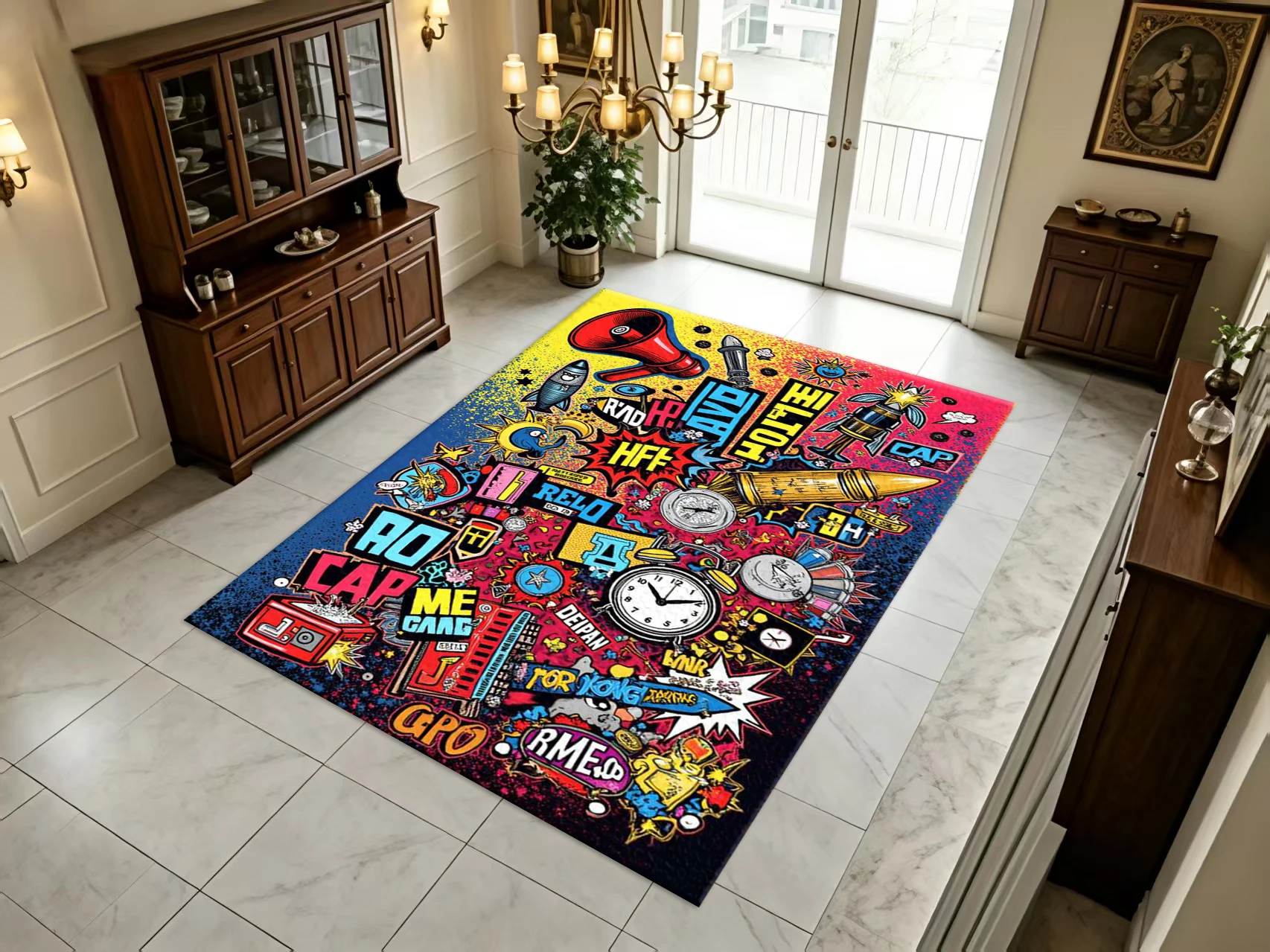 Colorful Pop Art Graffiti Cartoon Collage Carpet Flooring Creative Art Style Home Living Room Bedroom Decor Rug