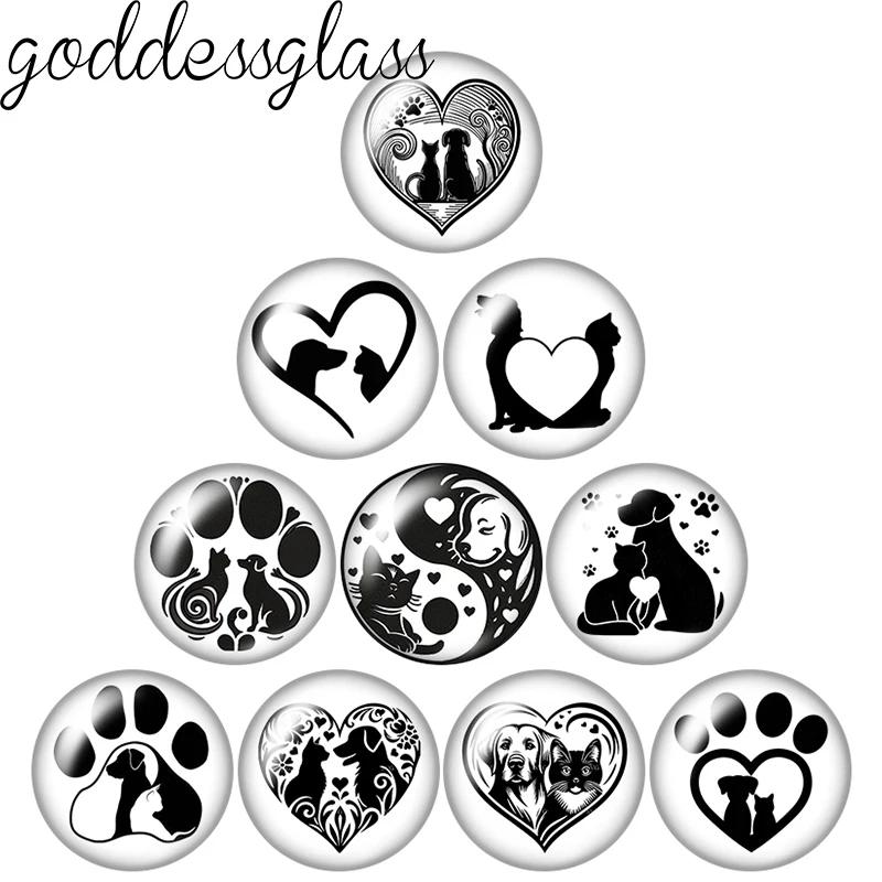 Black Dog and Cat Friendship Warm Family Pet Patterns 12mm/20mm/25mm Round photo demo glass cabochon flat back Making fittings