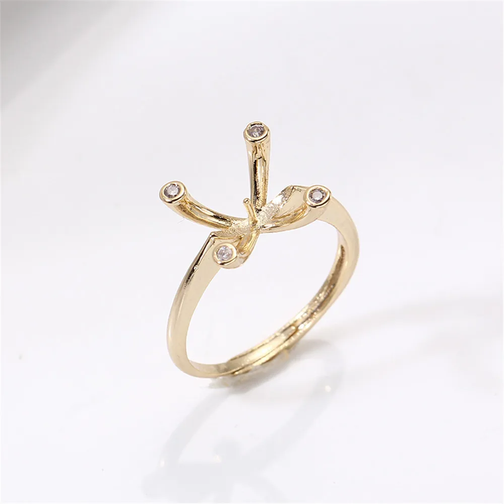 Domestic 14k Gold Color Retaining Ring Micro-set Zircon Pearl DIY Accessories Wholesale Fit 9-10mm