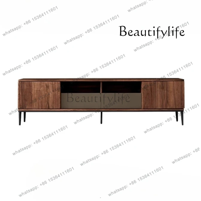 

North American black walnut solid wood TV cabinet Nordic modern simple log living room storage floor cabinet