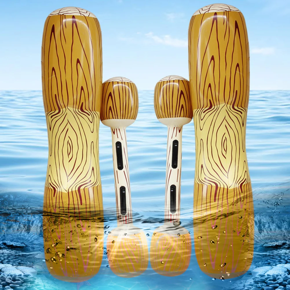 Inflatable Wood Pattern Swimming Ring Portable Wooden Raft Floating Pair Touch Water Toys For Children Adults