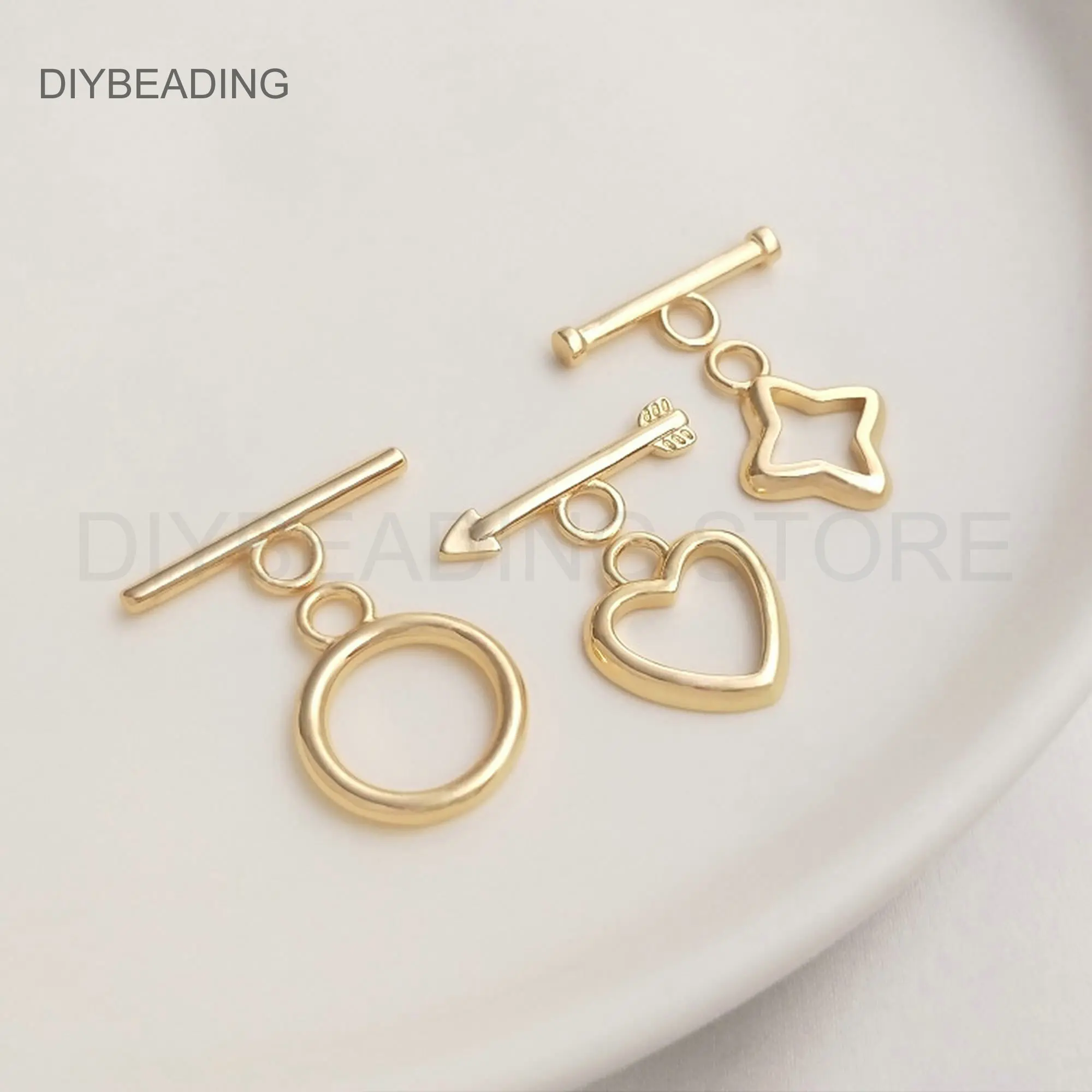 Toggle Clasp for Jewelry Making Supply 14K Gold Plated Brass Ring and T Bar/ Heart and Arrow Fastener Connector Closure Finding