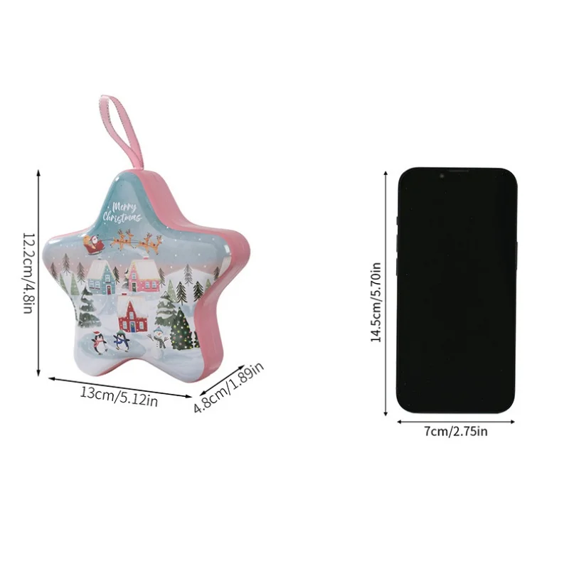 Christmas Tin Box Star Shaped Chocolate Cookies Candy Box With Hanging Rope Christmas Storage Box Ornaments Gifts