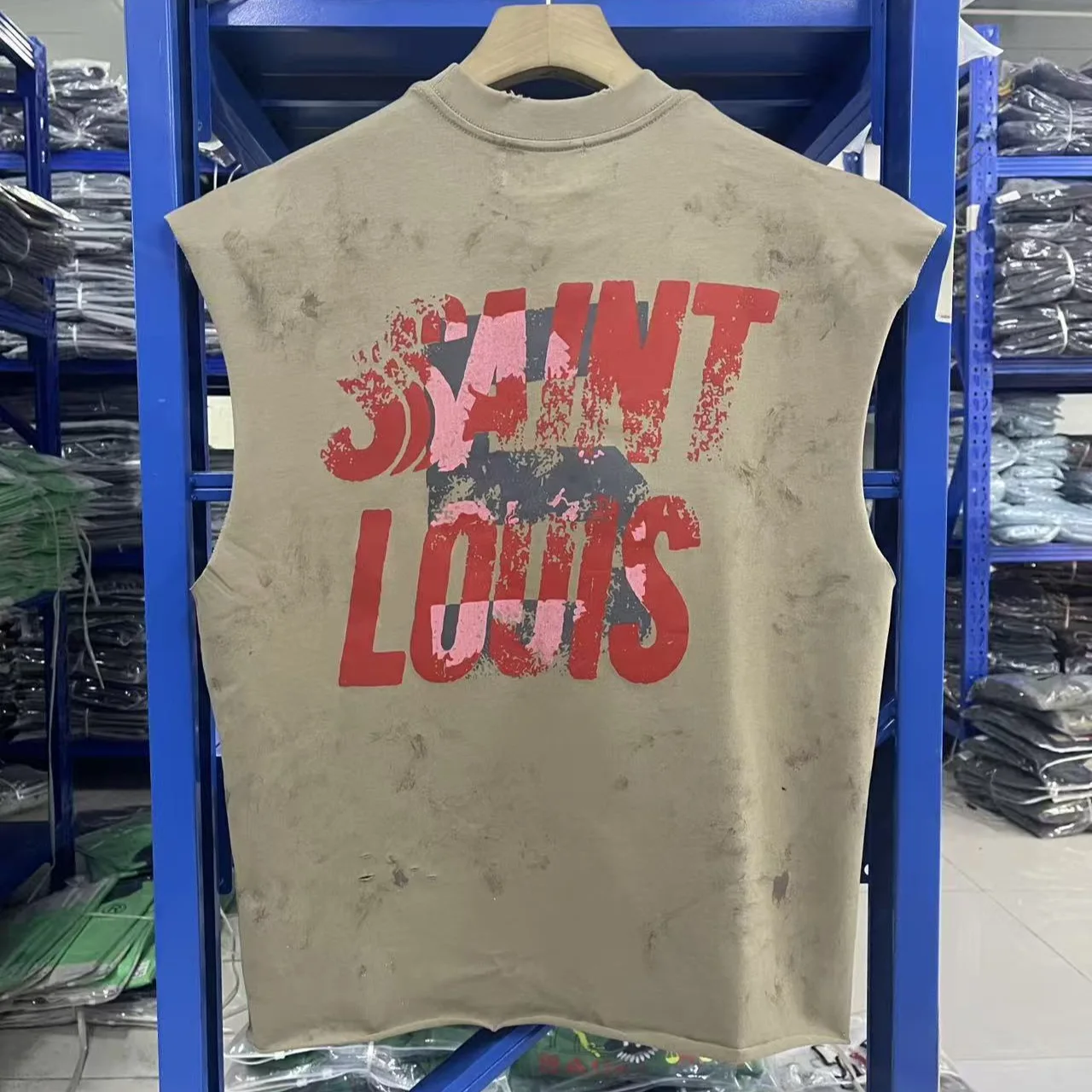 SSSAINT LOUIS 26SS Red Logo Flame Print Washed Vintage Sleeveless T-Shirt for Men and Women Trendy