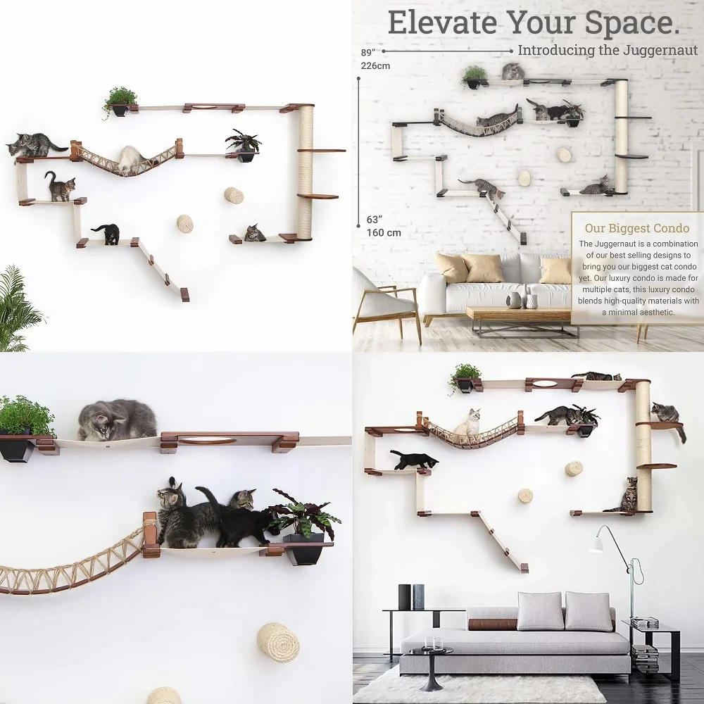 

Creations Juggernaut Modern Cat Condo with Cat Bridge, Shelves, Hammocks, Scratching Poles amp Planters SpaceSaving Vertical Ca