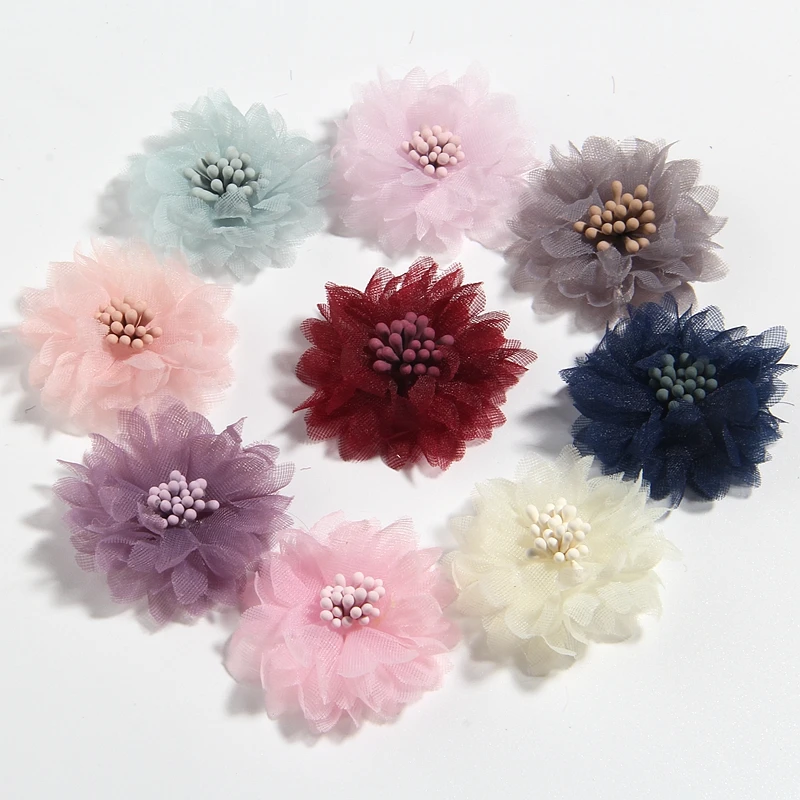 Fleurs en mousseline de soie, 120 pièces, 4CM, 1.5 pouces, accessoires pour cheveux, fleurs artificielles pour robe, Bouquet de mariage, décoration