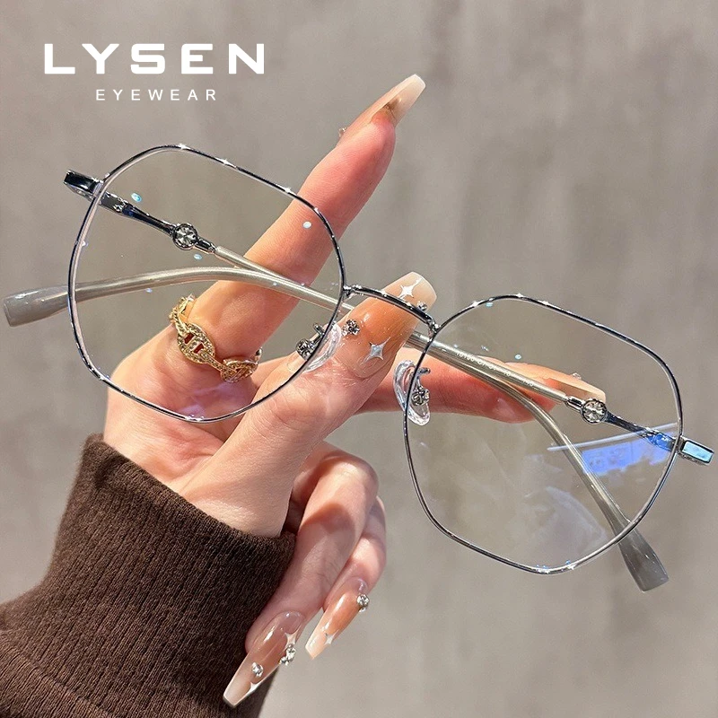 แว่นตาอ่านหนังสือ LYSEN Ultralight Polygonal สำหรับผู้หญิง ป้องกันแสงสีฟ้า ปรับแต่งได้สำหรับสายตาสั้น แว่นตาโปรเกรสซีฟ