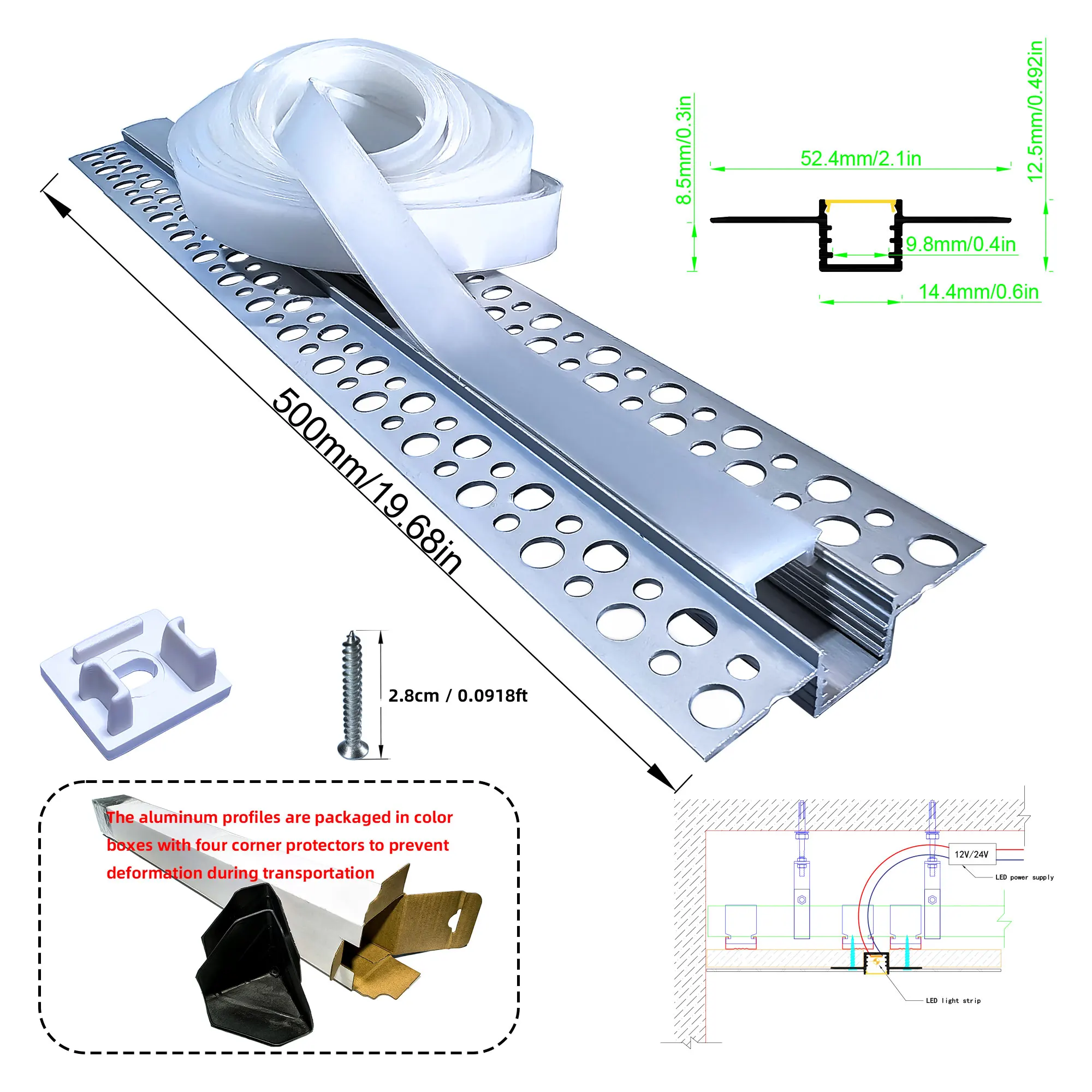 

DIY Recessed LED Strip Light Gypsum Board Ceiling Wall Embedded PC Covers Black White White Silicone Bendable Easy Setup