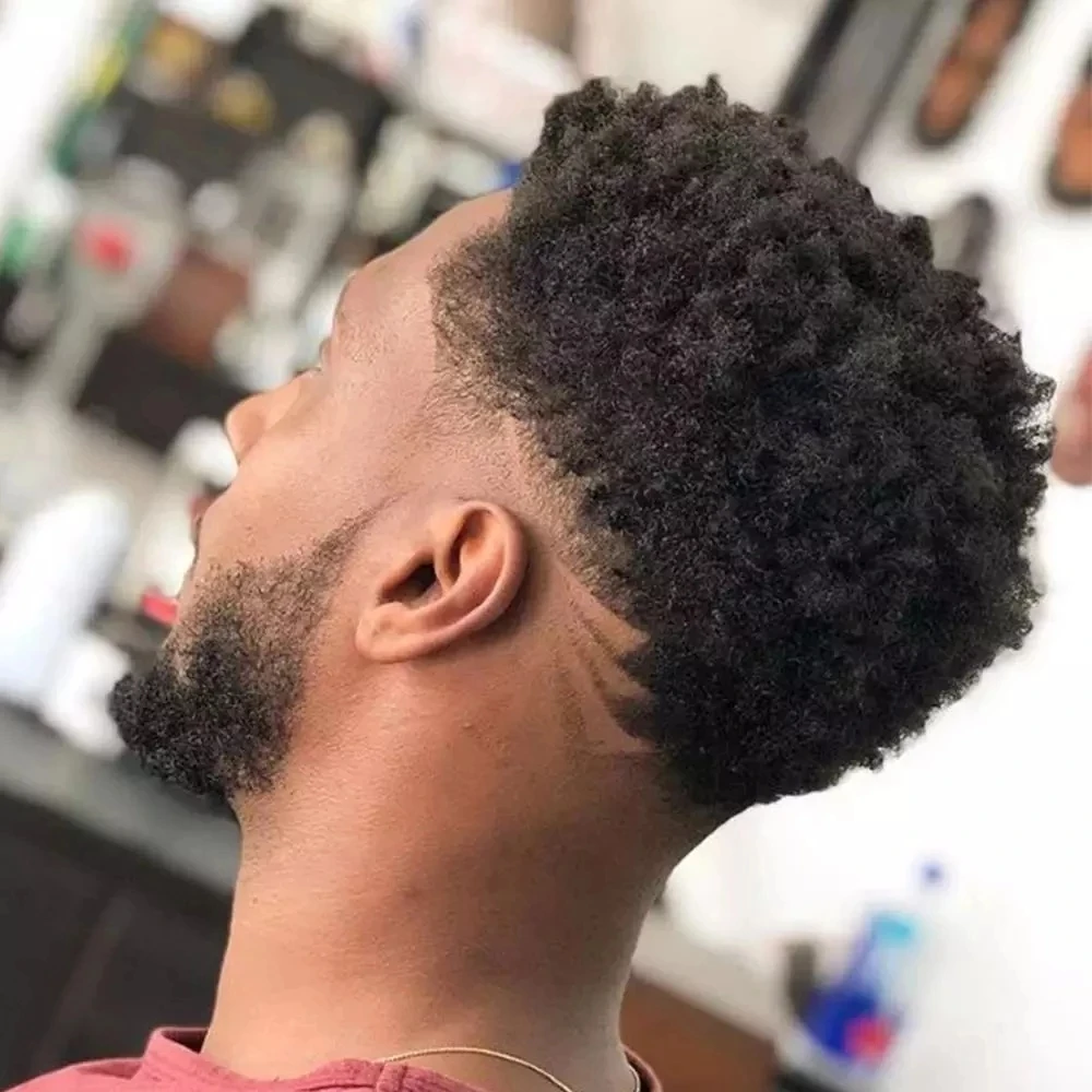 Postiches afro noires de jais pour hommes, perruque 100% cheveux humains, base en peau durable, toupet, vague profonde, prothèse complète du système PU, #1, 6mm, 10mm, 8mm