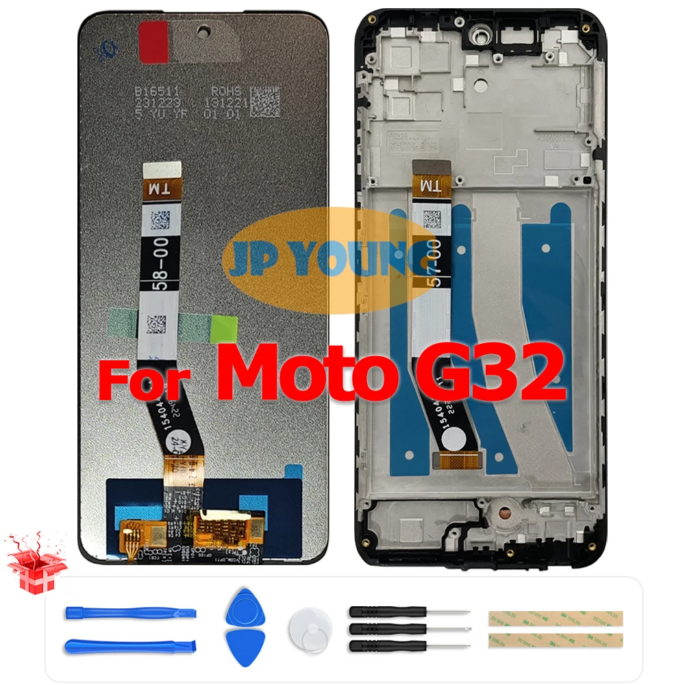 Conjunto de digitalizador con pantalla táctil LCD Original de 6,5 "con marco para Motorola Moto G32 XT2235-1/XT2235-2/XT2235-3-reemplazo
