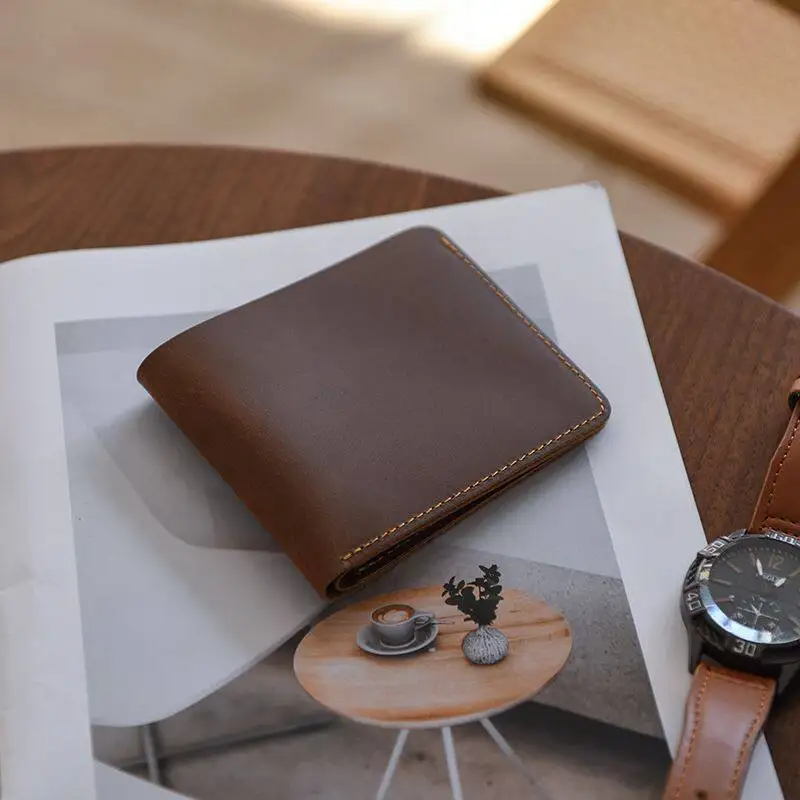 Crazy Horse Leather Vintage Men's Wallet Fashionally Simple Leather Pouch wallet High-end genuine leather money clip Trendy