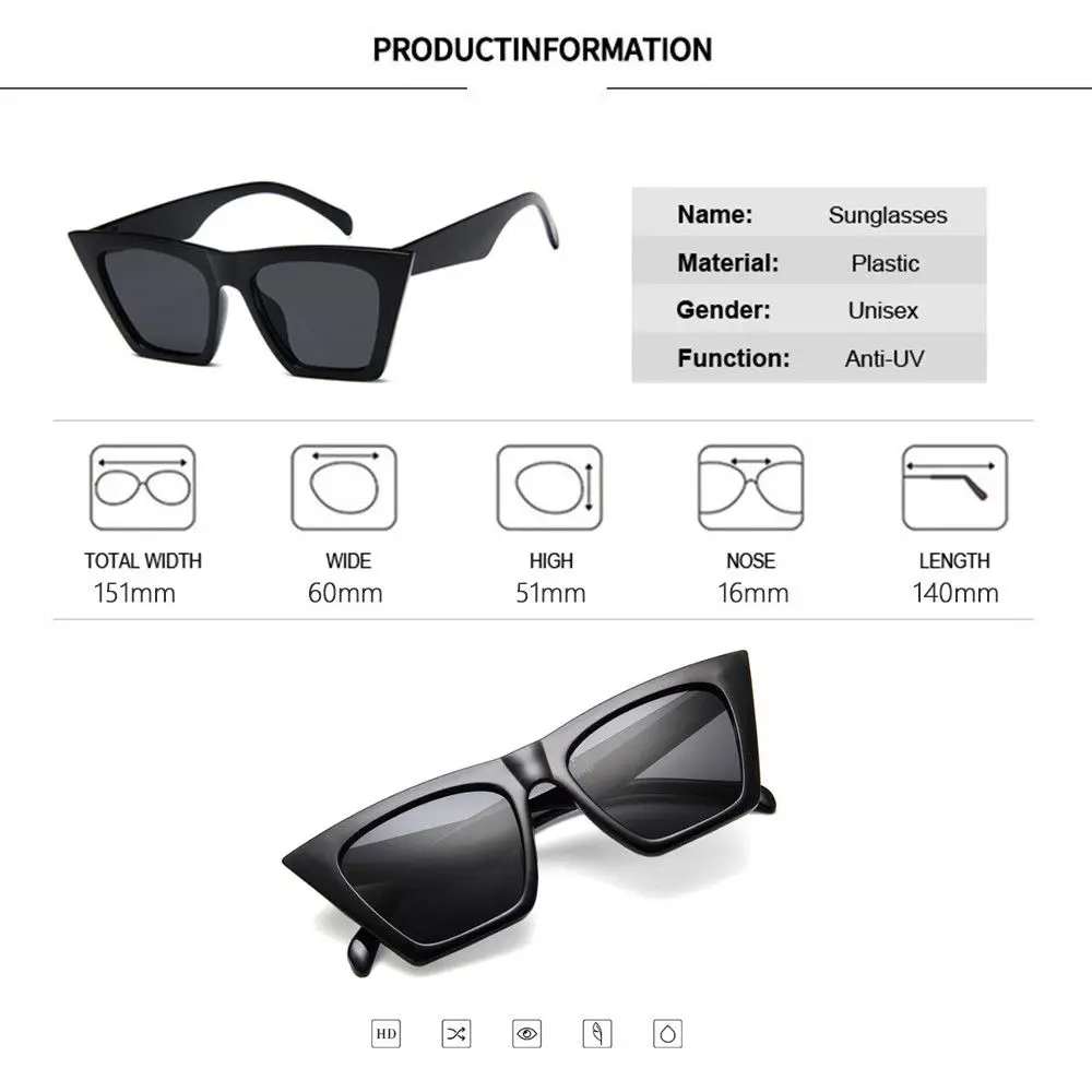 Fashion Eyewear Square Frame UV400 Protection Vintage Shades Sun Glasses Goggles Sunglasses for Women