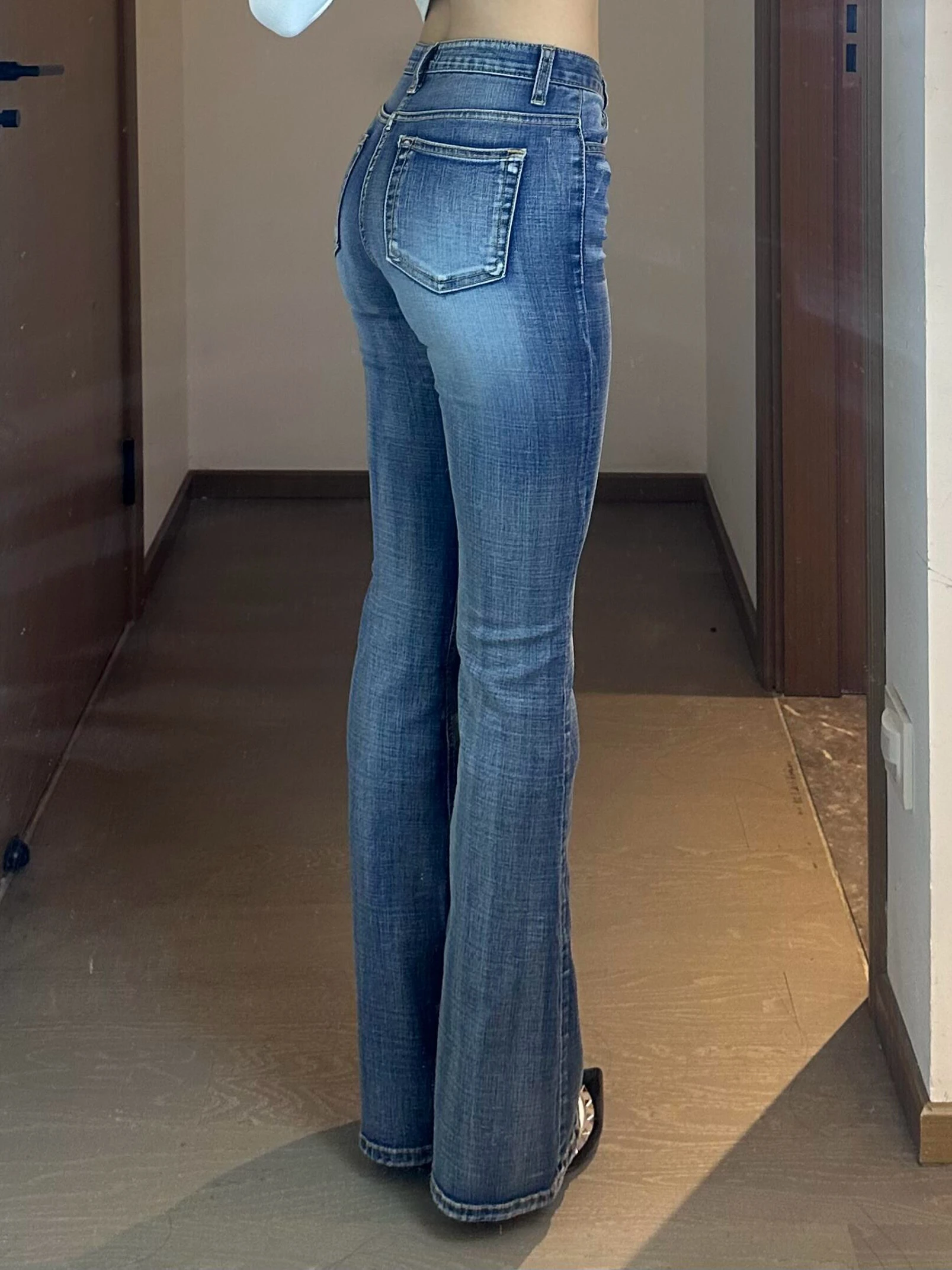 

Женские джинсы с высокой талией, слегка расклешенные, стрейчевые, для весны и осени, Guse25, новые, для повседневной носки, на молнии, из денима