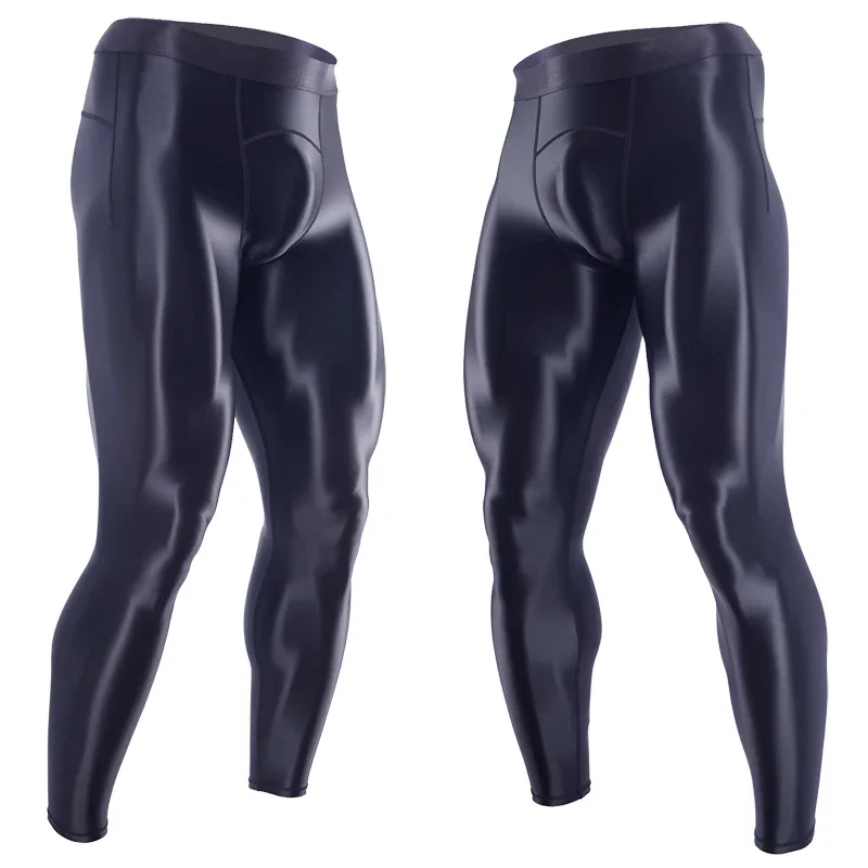 Sexy Men gloss swimming trunks Stretch Shiny yoga pants work out leggings sport fitness push up compress pants